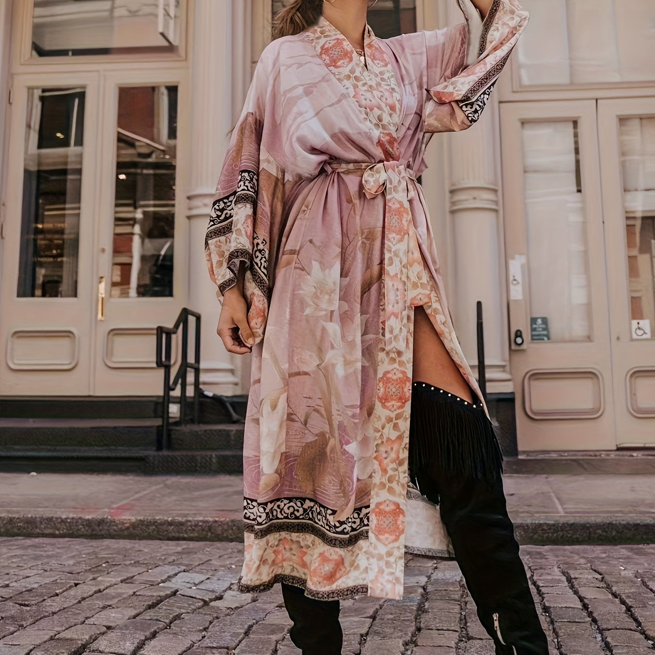 Floral Print Boho Maxi Kimono | Flowing Lightweight Cover-Up