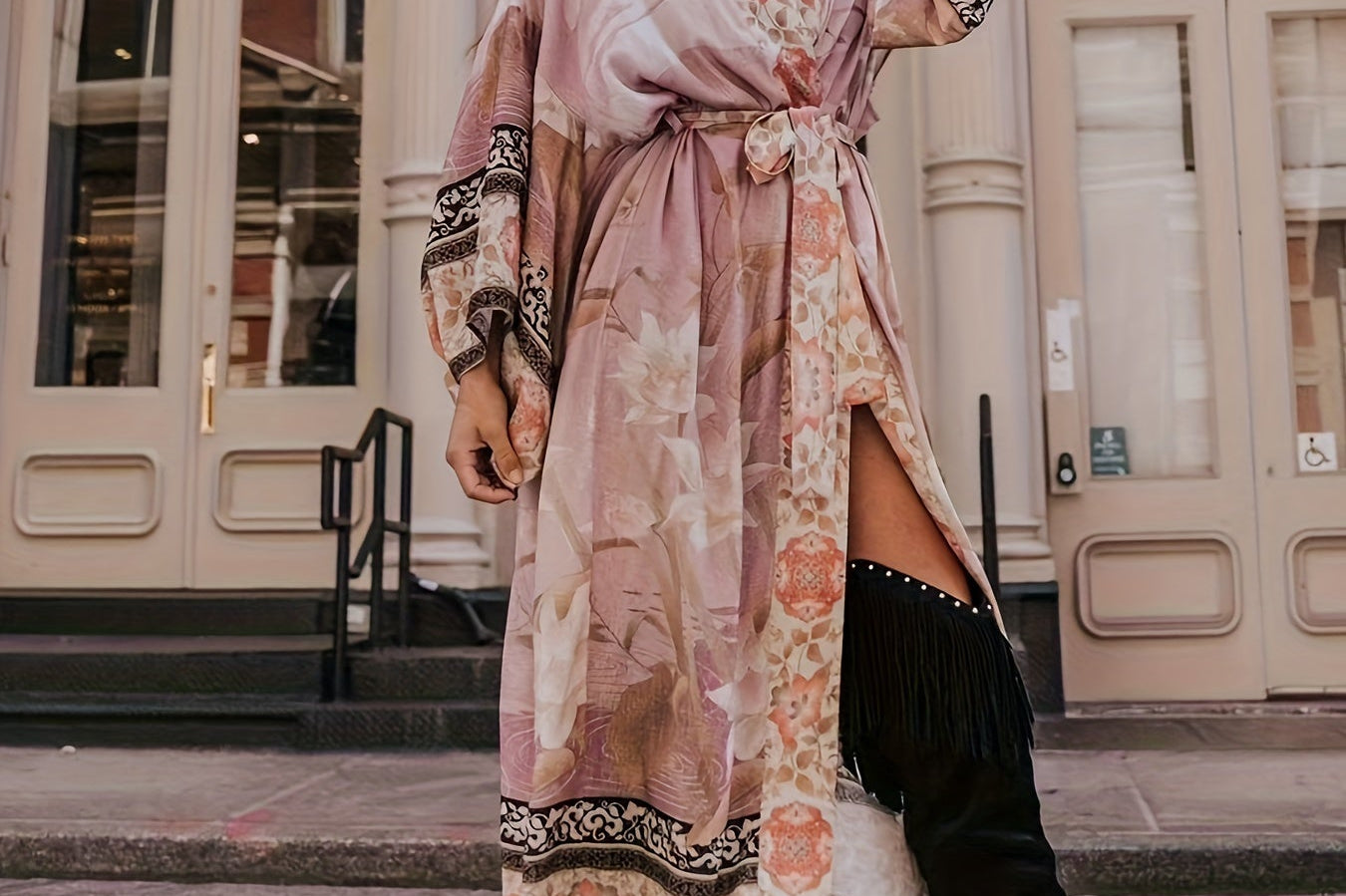 Floral Print Boho Maxi Kimono | Flowing Lightweight Cover-Up