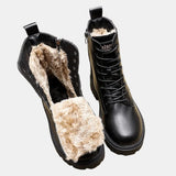 Soraya - Women's Fleece-Lined Lace-Up Combat Ankle Boots - Black