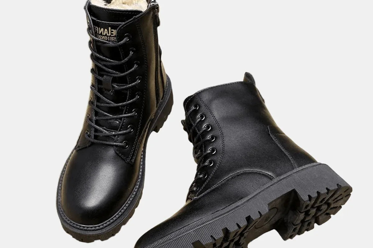 Soraya - Women's Fleece-Lined Lace-Up Combat Ankle Boots