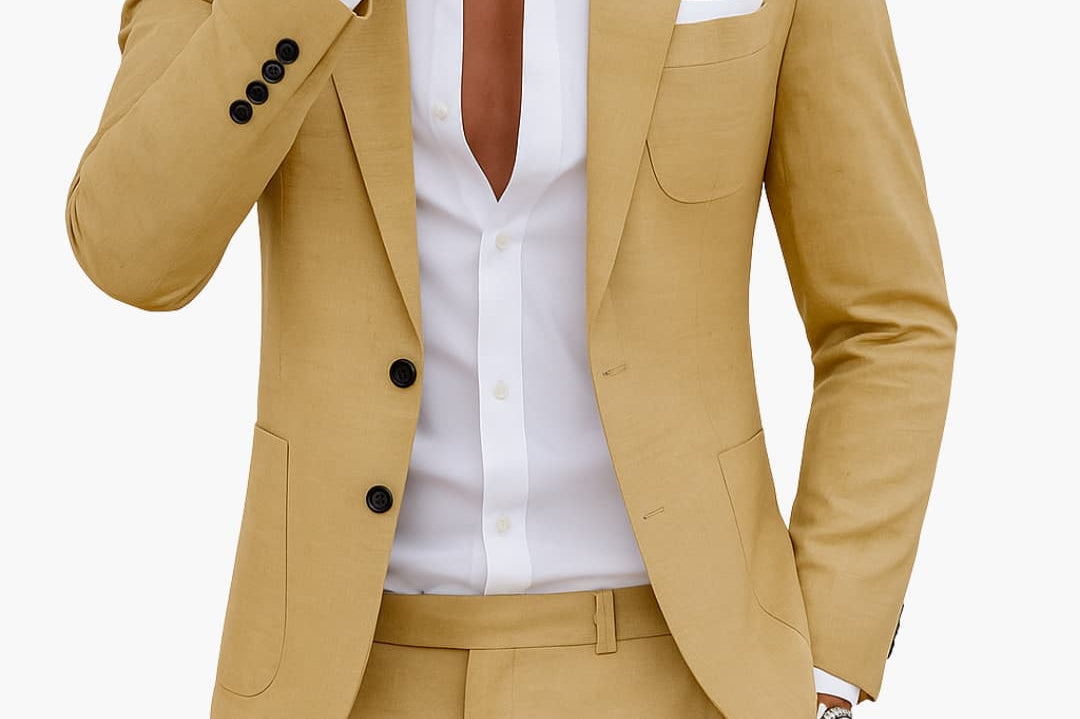 Spencer - Men's Notch Lapel Two-Button Suit with Straight-Leg Pants - Beige