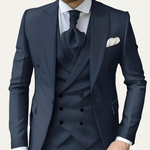 Stanley - Men's Tailored Three-Piece Dinner Suit with Matching Vest - Navy