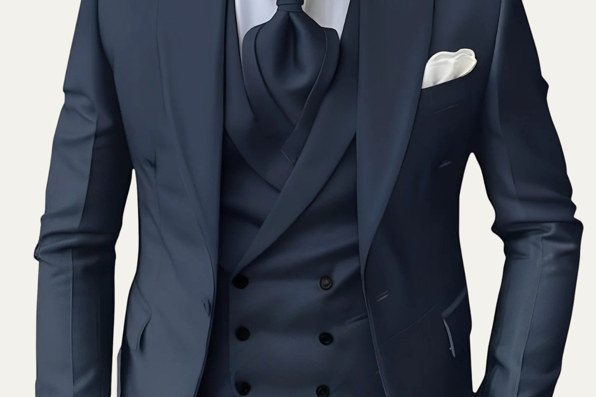 Stanley - Men's Tailored Three-Piece Dinner Suit with Matching Vest - Navy