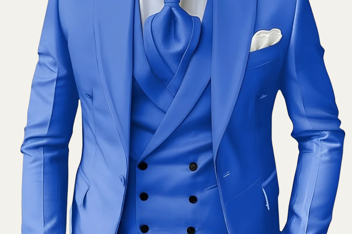 Stanley - Men's Tailored Three-Piece Dinner Suit with Matching Vest - Royal Blue