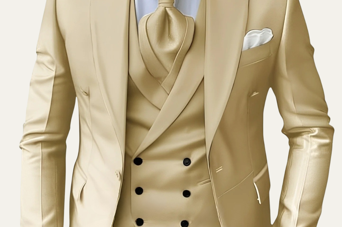 Stanley - Men's Tailored Three-Piece Dinner Suit with Matching Vest - Champagne