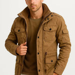 Sullivan - Men's Fleece-Lined Hooded Field Jacket with Pockets - Khaki