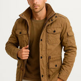 Sullivan - Men's Fleece-Lined Hooded Field Jacket with Pockets - Khaki