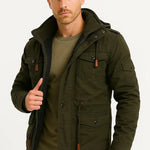 Sullivan - Men's Fleece-Lined Hooded Field Jacket with Pockets - Army Green