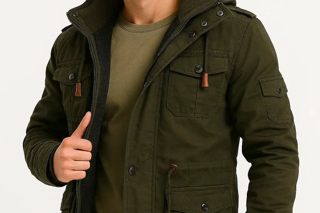 Sullivan - Men's Fleece-Lined Hooded Field Jacket with Pockets - Army Green
