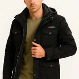 Sullivan - Men's Fleece-Lined Hooded Field Jacket with Pockets - Black