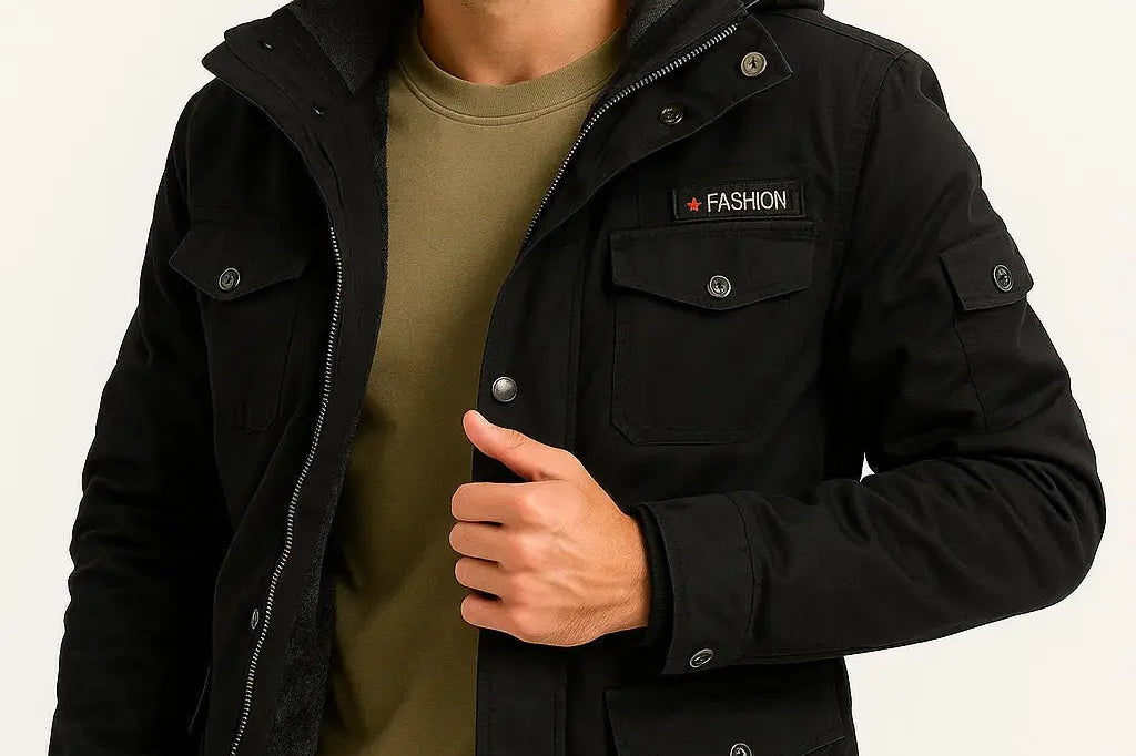 Sullivan - Men's Fleece-Lined Hooded Field Jacket with Pockets - Black