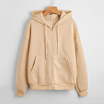 Sunny - Women's Textured Knit Zip-Up Hoodie with Drawstrings - Beige