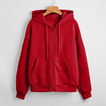 Sunny - Women's Textured Knit Zip-Up Hoodie with Drawstrings - Red