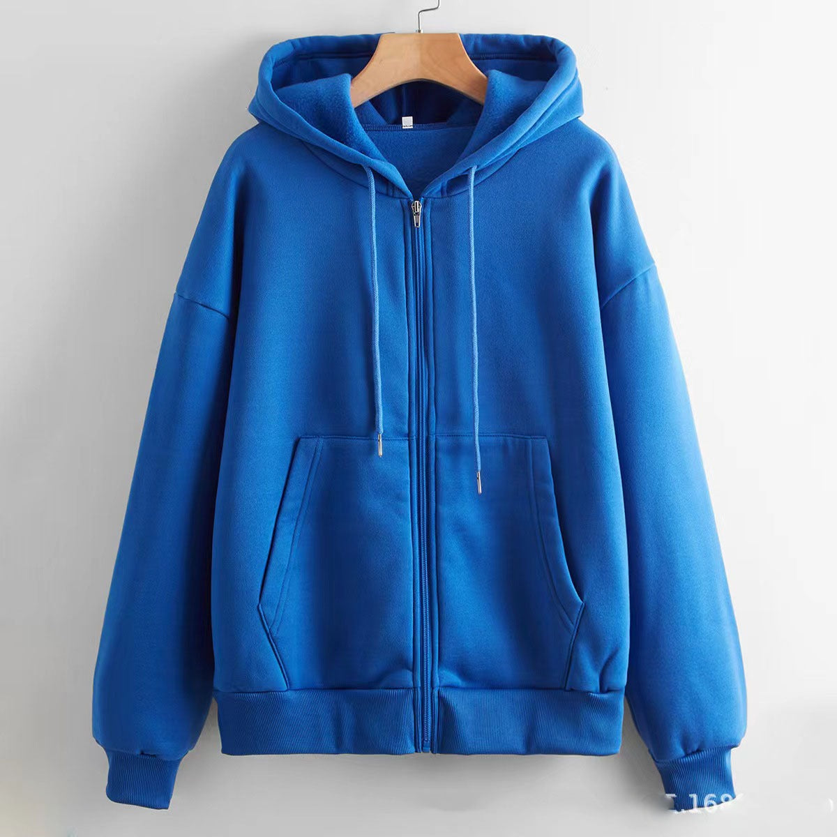 Sunny - Women's Textured Knit Zip-Up Hoodie with Drawstrings - Blue
