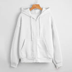 Sunny - Women's Textured Knit Zip-Up Hoodie with Drawstrings - White