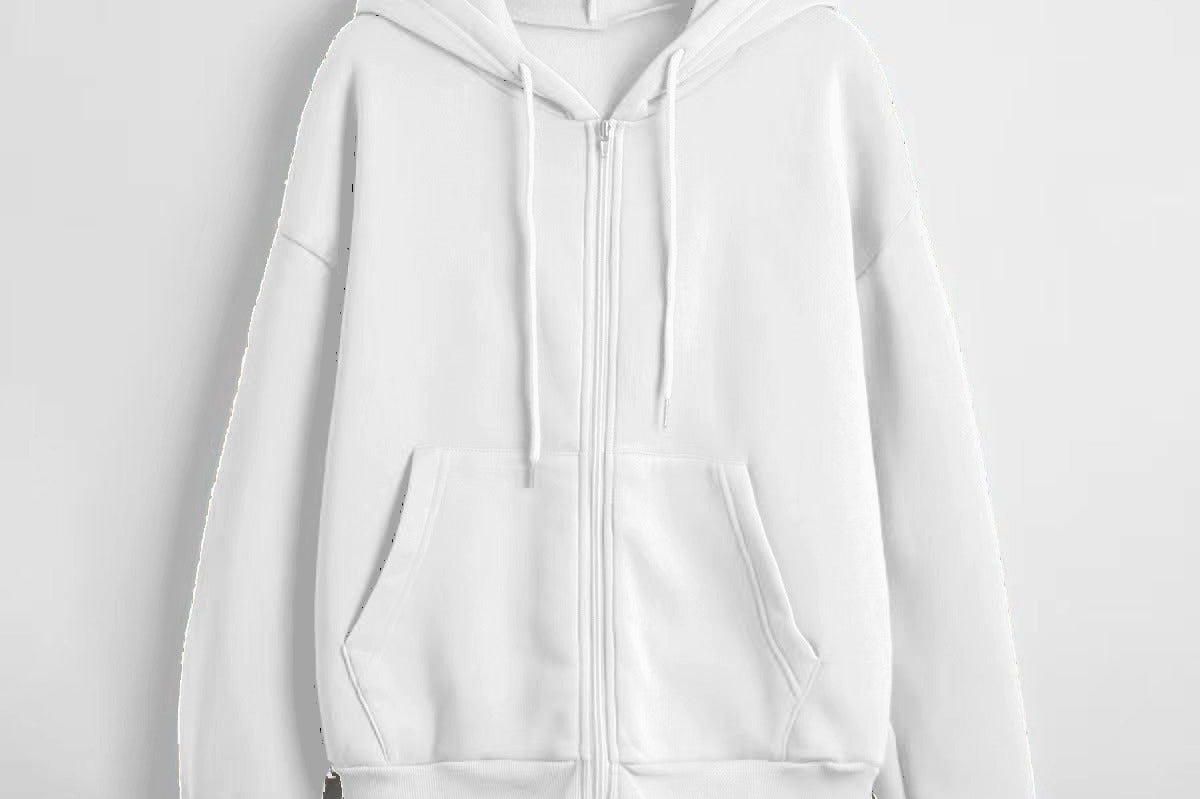 Sunny - Women's Textured Knit Zip-Up Hoodie with Drawstrings - White