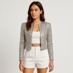 Susie - Women's Tailored Blazer with Classic Lapel and Pockets - Silver