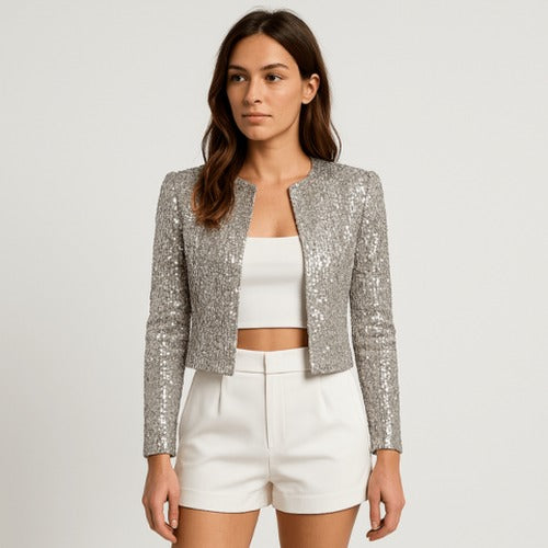 Susie - Women's Tailored Blazer with Classic Lapel and Pockets - Silver