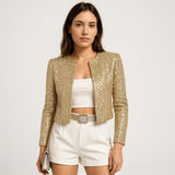 Susie - Women's Tailored Blazer with Classic Lapel and Pockets - Gold
