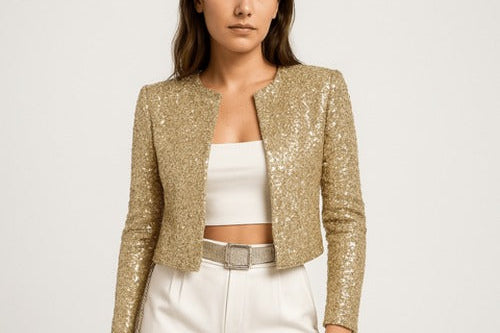 Susie - Women's Tailored Blazer with Classic Lapel and Pockets - Gold