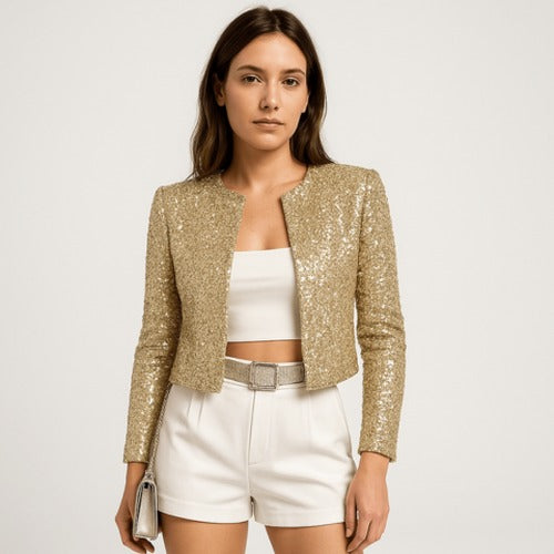 Susie - Women's Tailored Blazer with Classic Lapel and Pockets - Gold