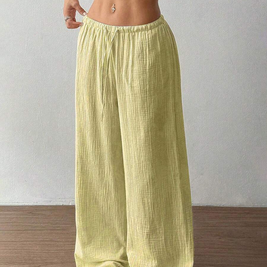 Wide-Leg Drawstring Pants | Elastic Waist Relaxed Trousers