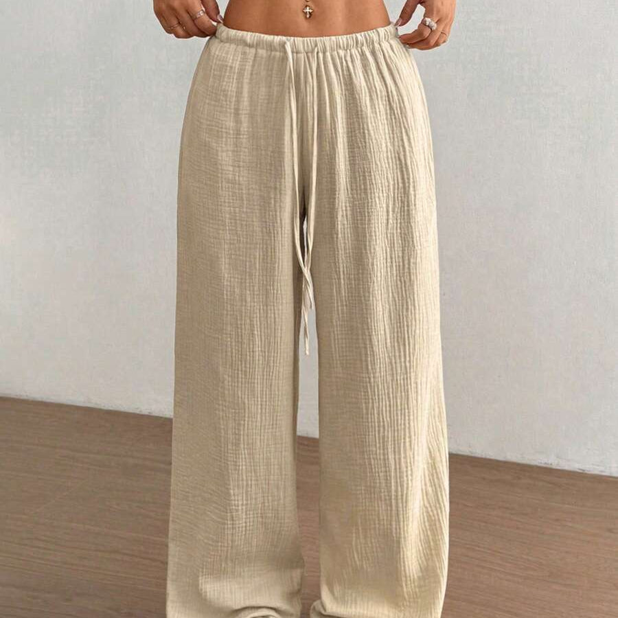 Wide-Leg Drawstring Pants | Elastic Waist Relaxed Trousers