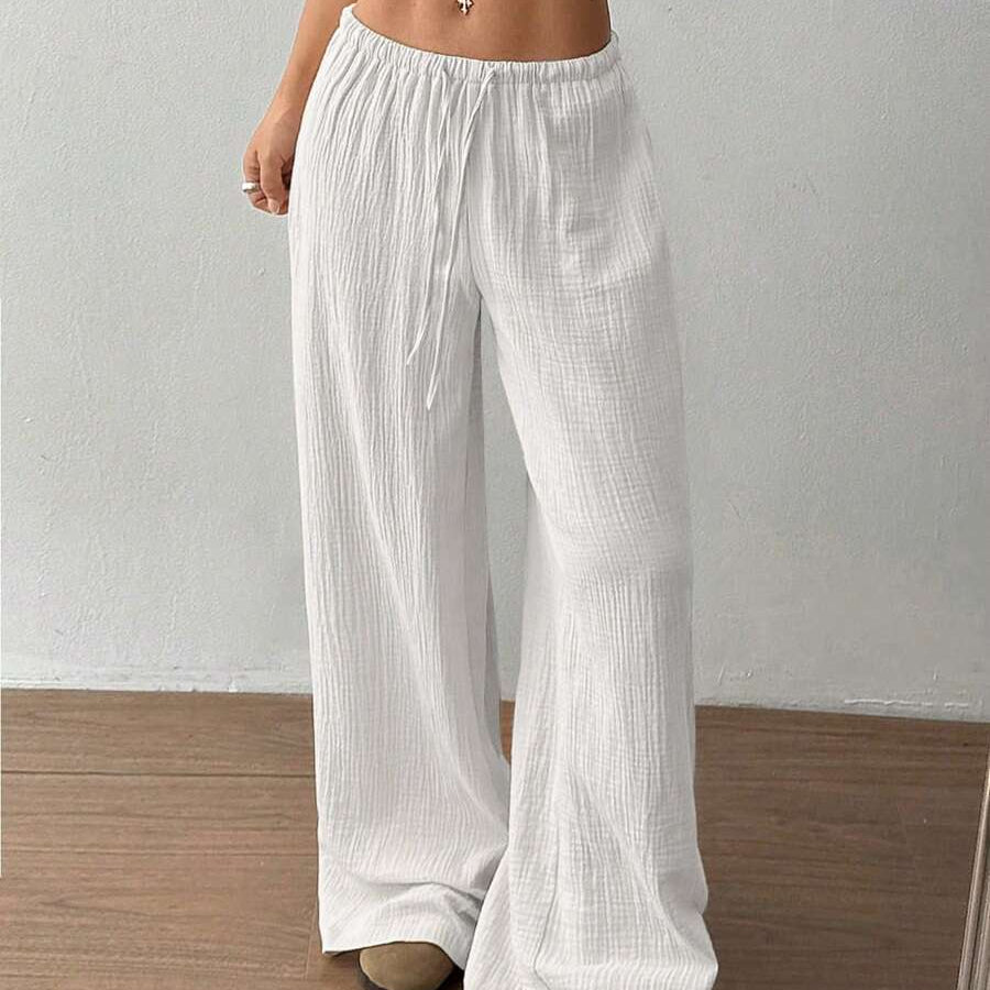 Wide-Leg Drawstring Pants | Elastic Waist Relaxed Trousers