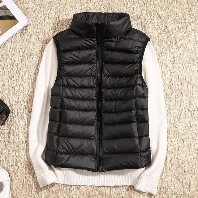 Tenley - Women's Lightweight Padded Gilet with Stand Collar - Black