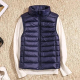 Tenley - Women's Lightweight Padded Gilet with Stand Collar - Navy