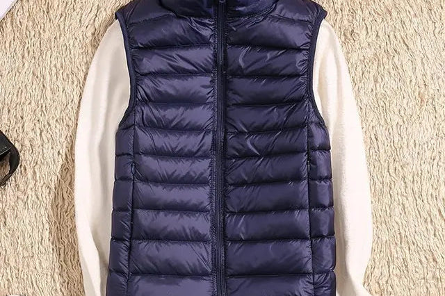 Tenley - Women's Lightweight Padded Gilet with Stand Collar - Navy