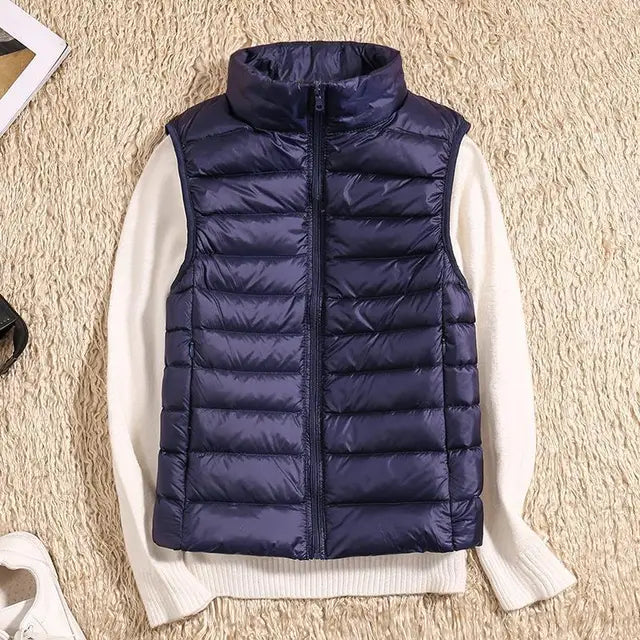 Tenley - Women's Lightweight Padded Gilet with Stand Collar - Navy