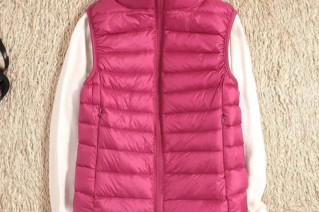 Tenley - Women's Lightweight Padded Gilet with Stand Collar - Deep Pink