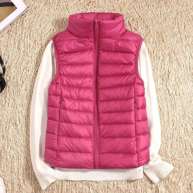 Tenley - Women's Lightweight Padded Gilet with Stand Collar - Deep Pink