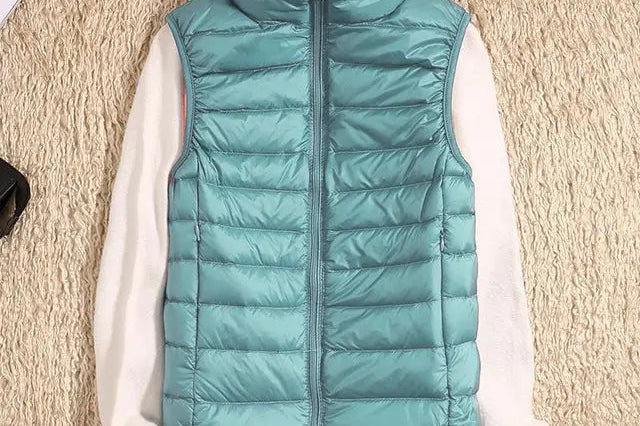 Tenley - Women's Lightweight Padded Gilet with Stand Collar - Light Blue