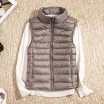 Tenley - Women's Lightweight Padded Gilet with Stand Collar - Khaki