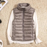 Tenley - Women's Lightweight Padded Gilet with Stand Collar - Khaki