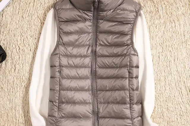 Tenley - Women's Lightweight Padded Gilet with Stand Collar - Khaki