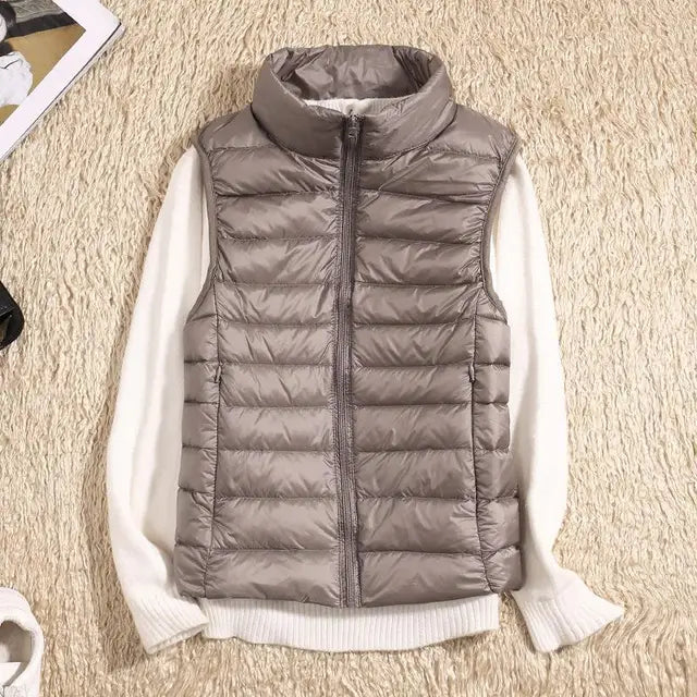 Tenley - Women's Lightweight Padded Gilet with Stand Collar - Khaki