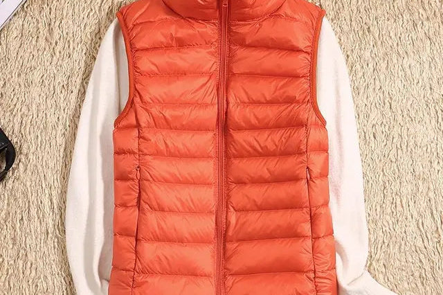 Tenley - Women's Lightweight Padded Gilet with Stand Collar - Orange