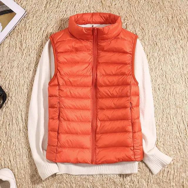 Tenley - Women's Lightweight Padded Gilet with Stand Collar - Orange