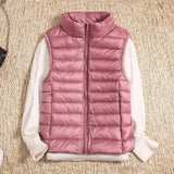Tenley - Women's Lightweight Padded Gilet with Stand Collar - Pink