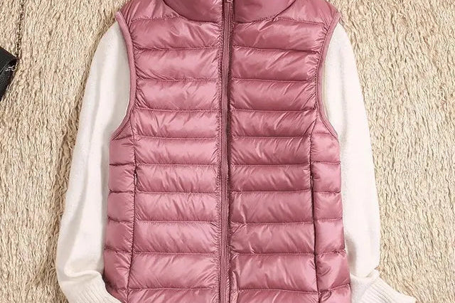 Tenley - Women's Lightweight Padded Gilet with Stand Collar - Pink