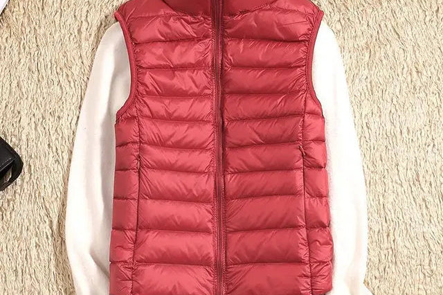 Tenley - Women's Lightweight Padded Gilet with Stand Collar - Red
