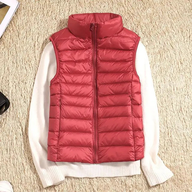 Tenley - Women's Lightweight Padded Gilet with Stand Collar - Red