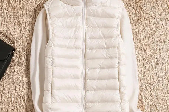 Tenley - Women's Lightweight Padded Gilet with Stand Collar - White
