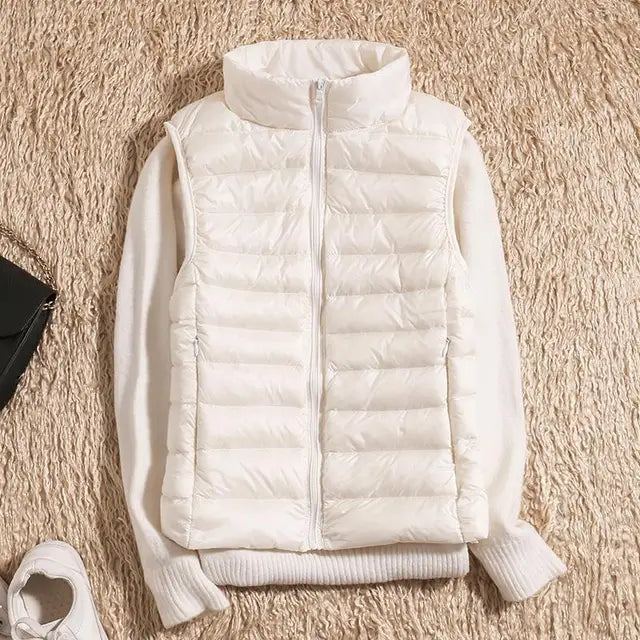 Tenley - Women's Lightweight Padded Gilet with Stand Collar - White
