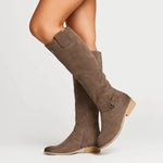 Teodora - Women's Knee-High Suede Boots with Block Heel and Side Zip - Brown