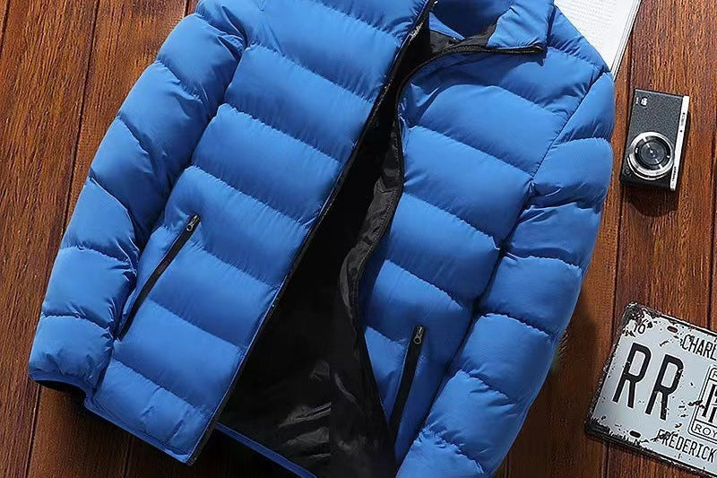Thaddeus - Men's High Collar Lined Puffer Jacket - Blue