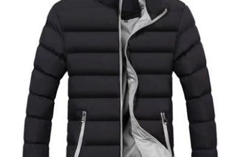 Thaddeus - Men's High Collar Lined Puffer Jacket - Black / Grey